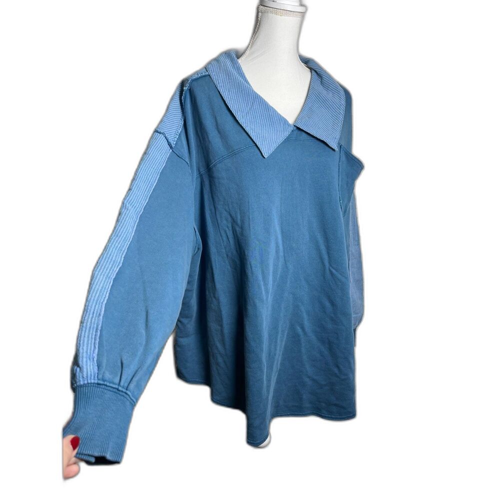 FREE PEOPLE Madeleine Sweatshirt BLUE Stripes Small S NWT - Picture 6 of 8